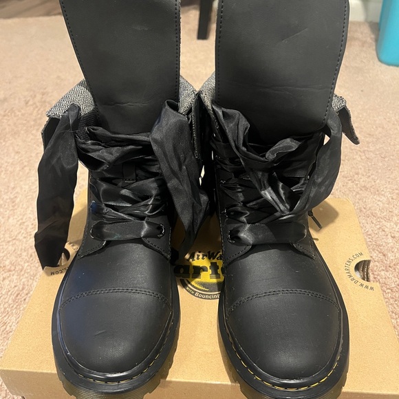 Dr. Martens Black Satin Lace Combat Boots- Yuba - Picture 2 of 5